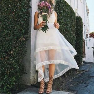 Layered white lace boho beach wedding dress